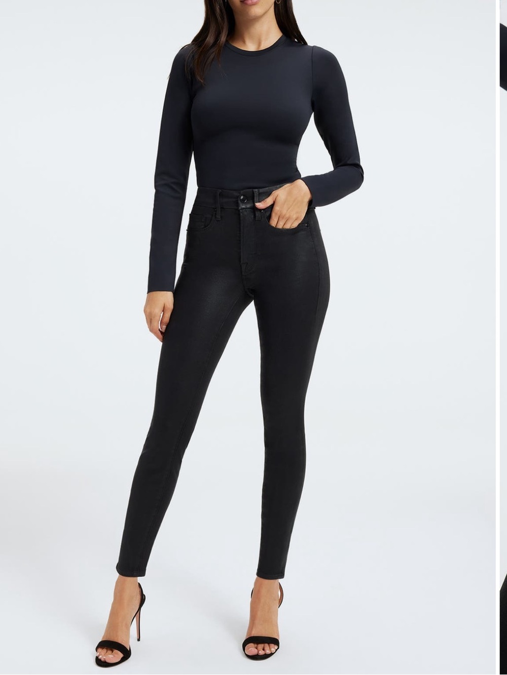 Good American Black Skinny Jeans — High Rise